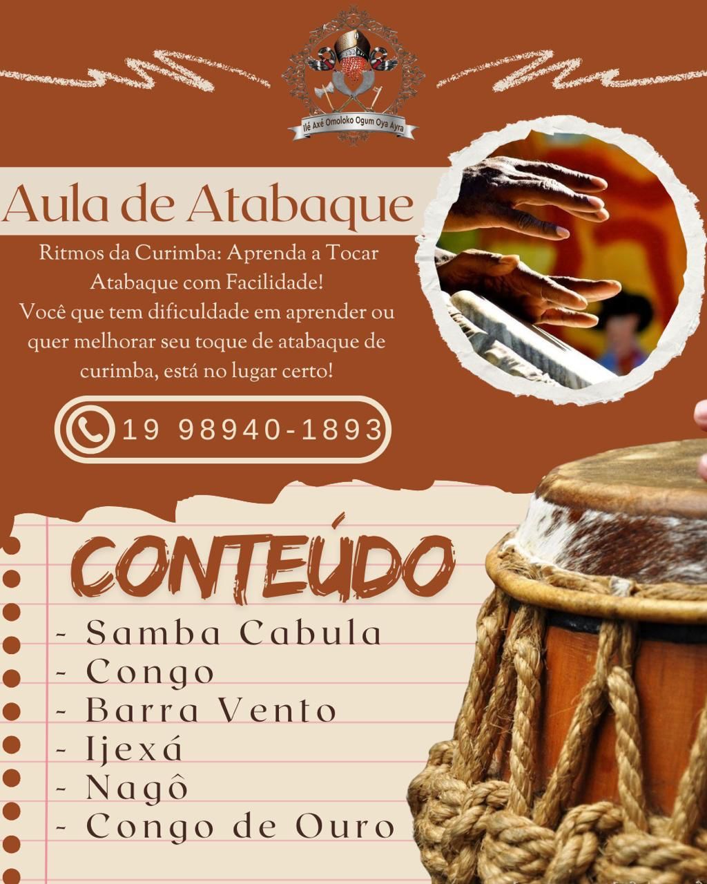 Curso de atabaque online e presencial